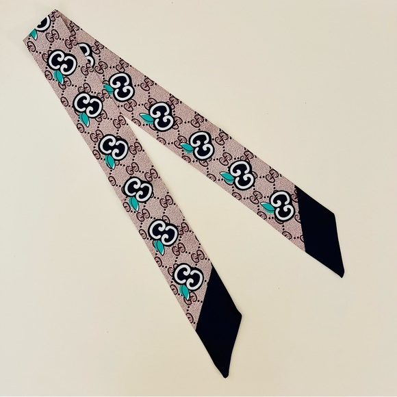 Silk Monogram Narrow Scarf Twilly | New Without Tags - Picture 4 of 4